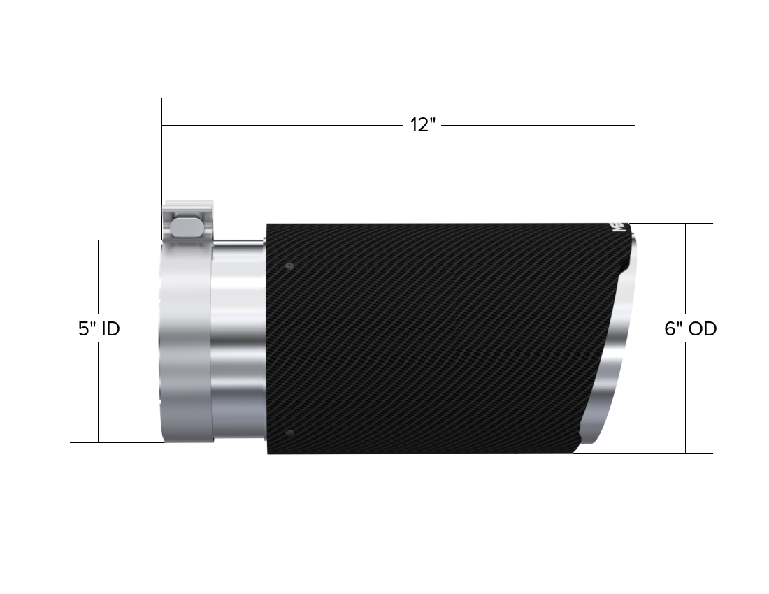MBRP Exhaust T5075CF Tip 6in OD, Angle Cut End, 5in Inlet, 12in Length, T304 CF.